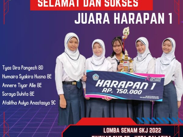 Juara Harapan 1 Lomba Senam SKJ 2022 Tingkat SMP Se-Kota Salatiga